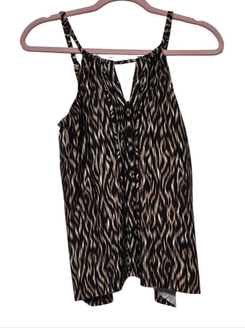 Miraclesuit Black Multi Print Peephole Tankini Swim Top Size 8 New with Tags